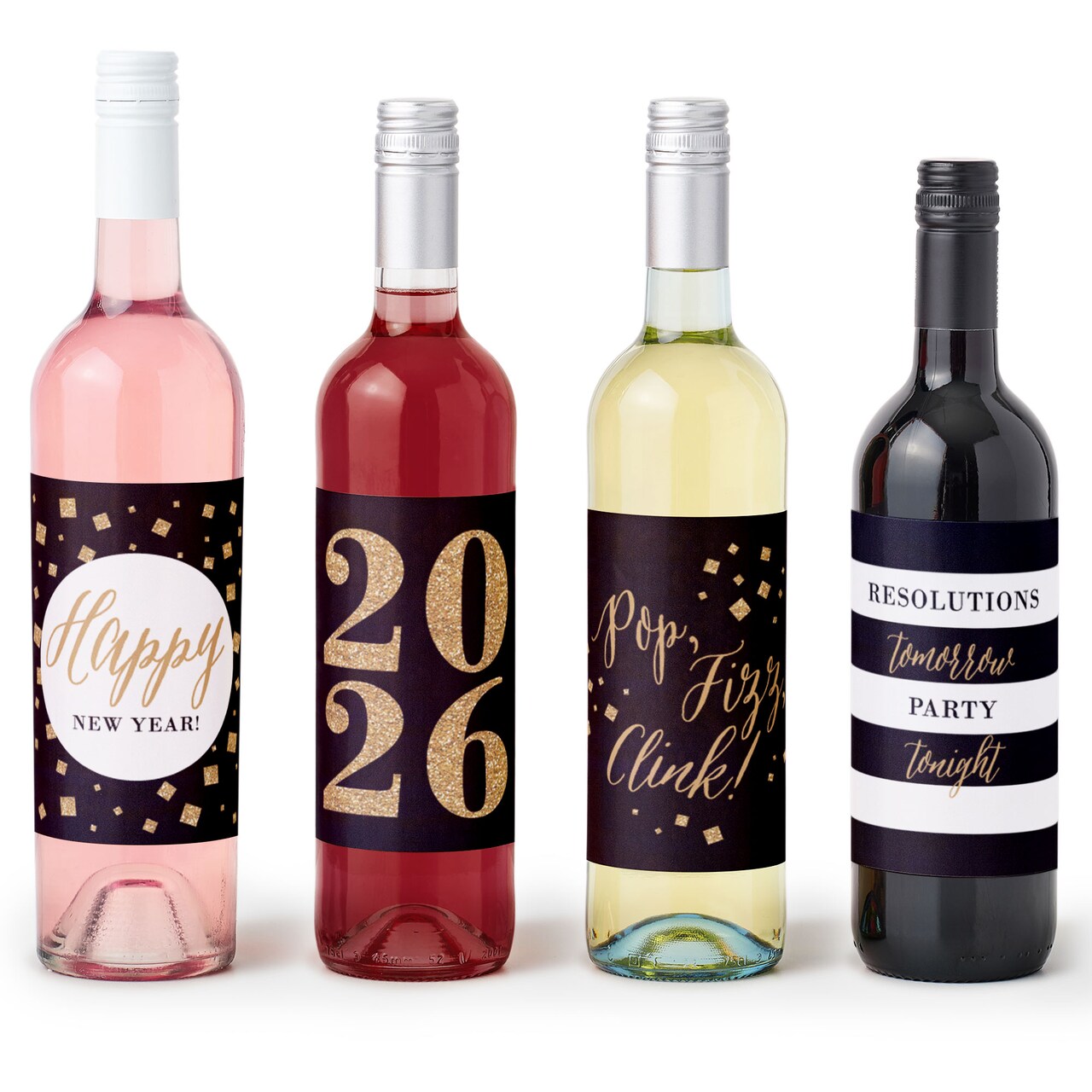 Big Dot of Happiness New Year's Eve - Gold - 2026 New Years Eve Party Decorations for Women and Men - Wine Bottle Label Stickers - Set of 4